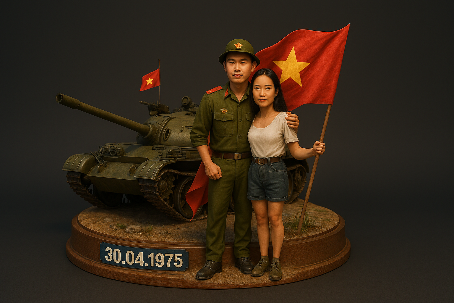 Hình minh họa cặp đôi trong diorama kỷ niệm 30/4
