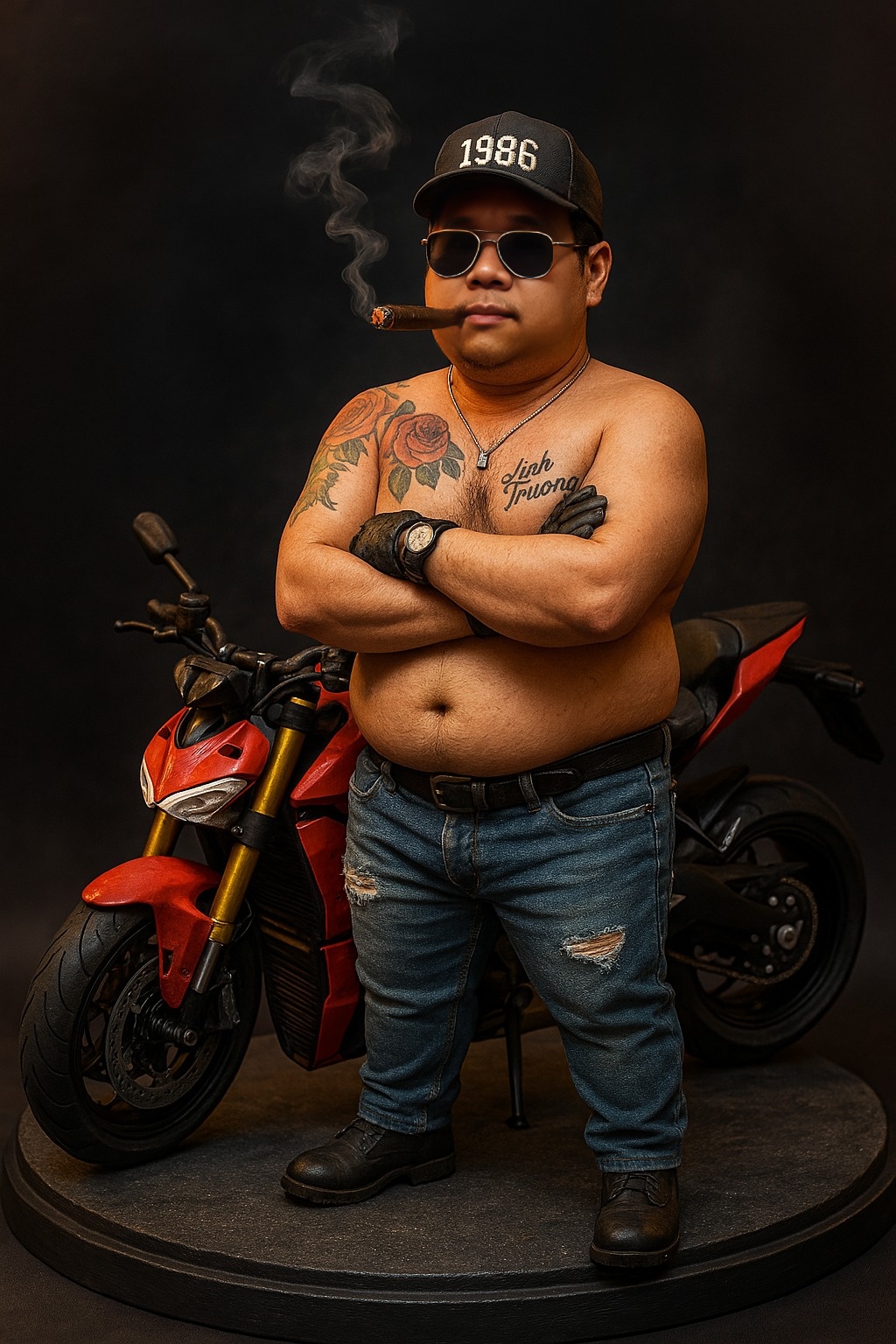 Kết quả Face Swap với người đàn ông Việt Nam biker hơi mũm mĩm