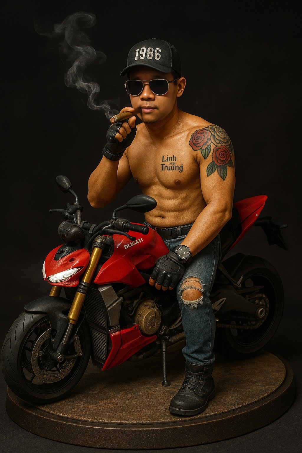Kết quả Face Swap với người đàn ông Việt Nam biker cơ bắp
